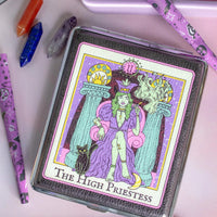 canna style high priestess joint case with a priestess sitting on throne and black cat design bliss shop chicago