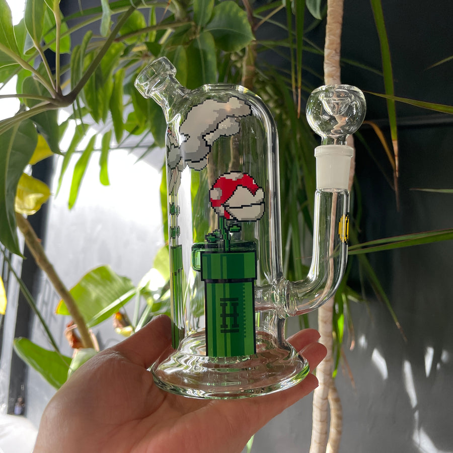 7" dome shaped hemper bong with mario world piranha plant designs bliss shop chicago