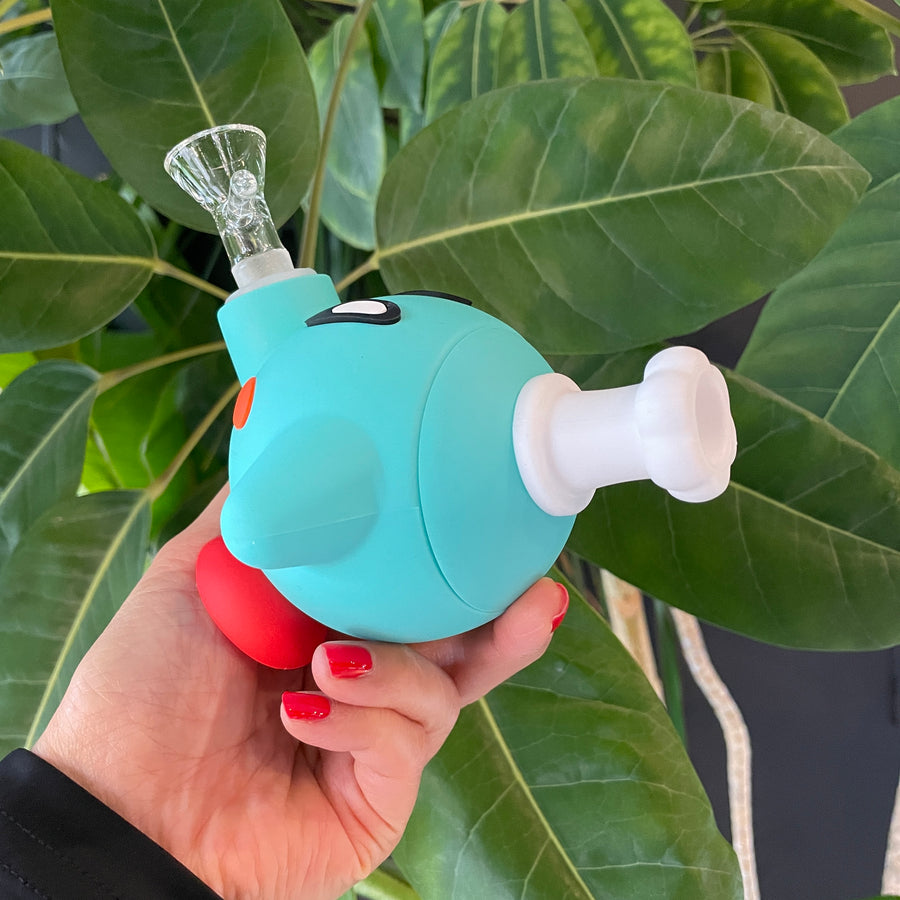 4.5" teal silicone bong super mario world bomb shape bliss shop chicago