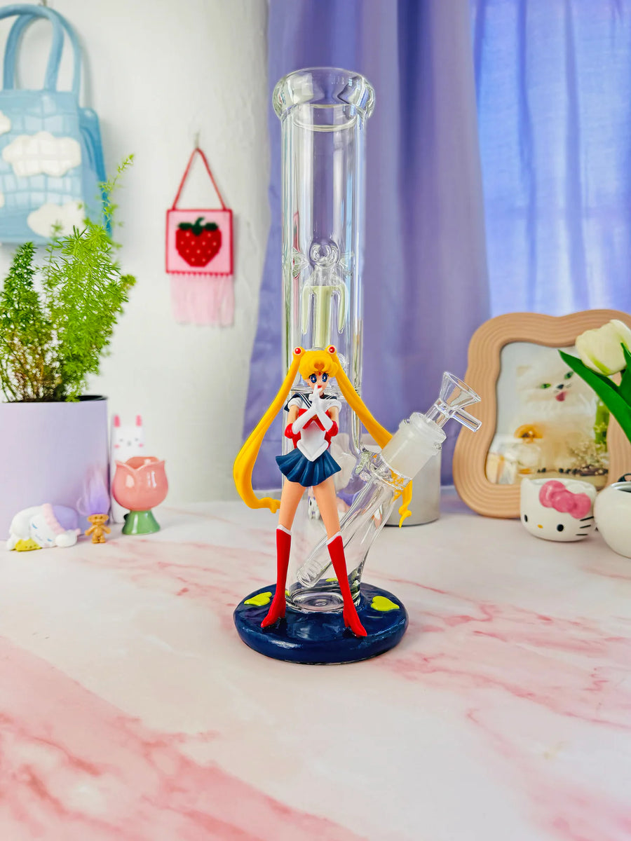 13 inch tall tube bong with 3D sailor moon character bliss shop chicago