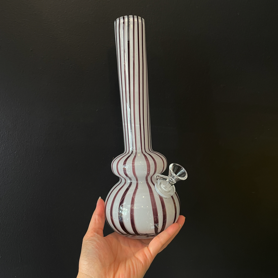 11 inch soft glass white bong with thin black stripes bliss shop chicago