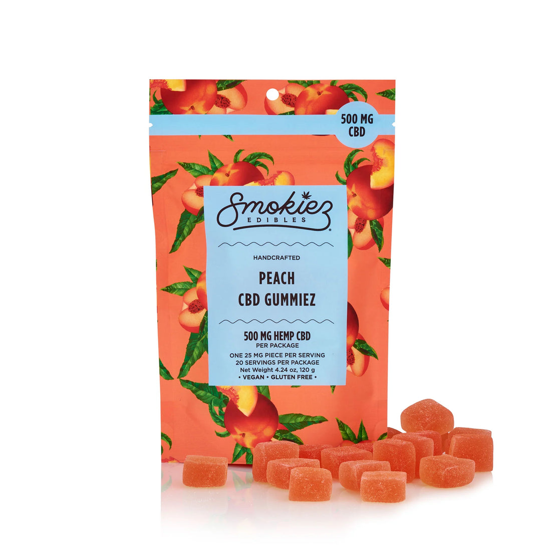 smokiez 20 piece peach 500mg cbd gummies  bliss shop chicago