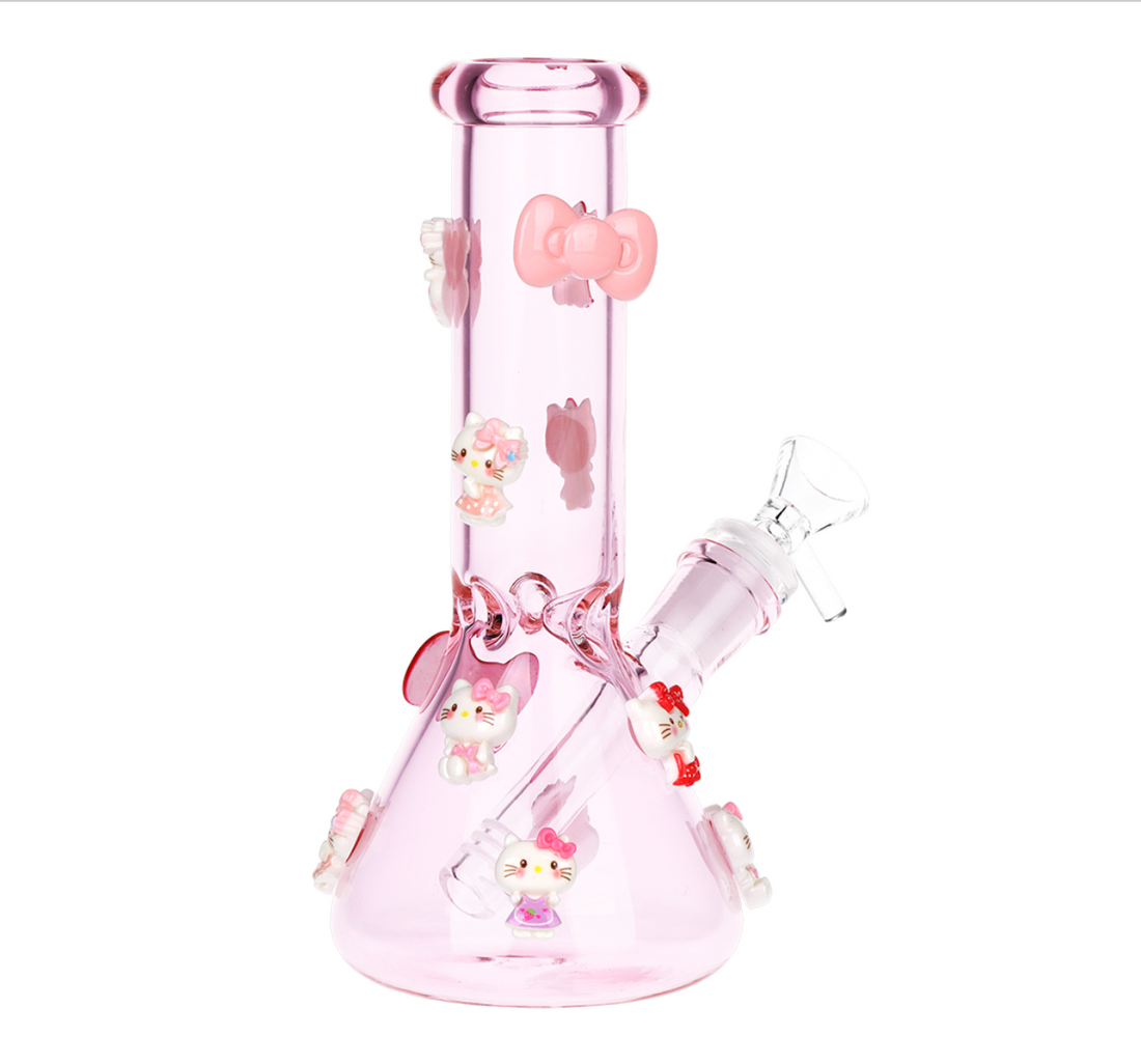 10 inch pink beaker bong with 3d girly hello kitty and pink bow charms bliss shop chicago
