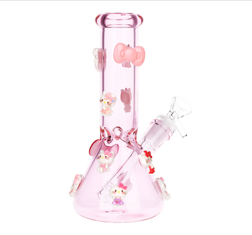 10 inch pink beaker bong with 3d girly hello kitty and pink bow charms bliss shop chicago
