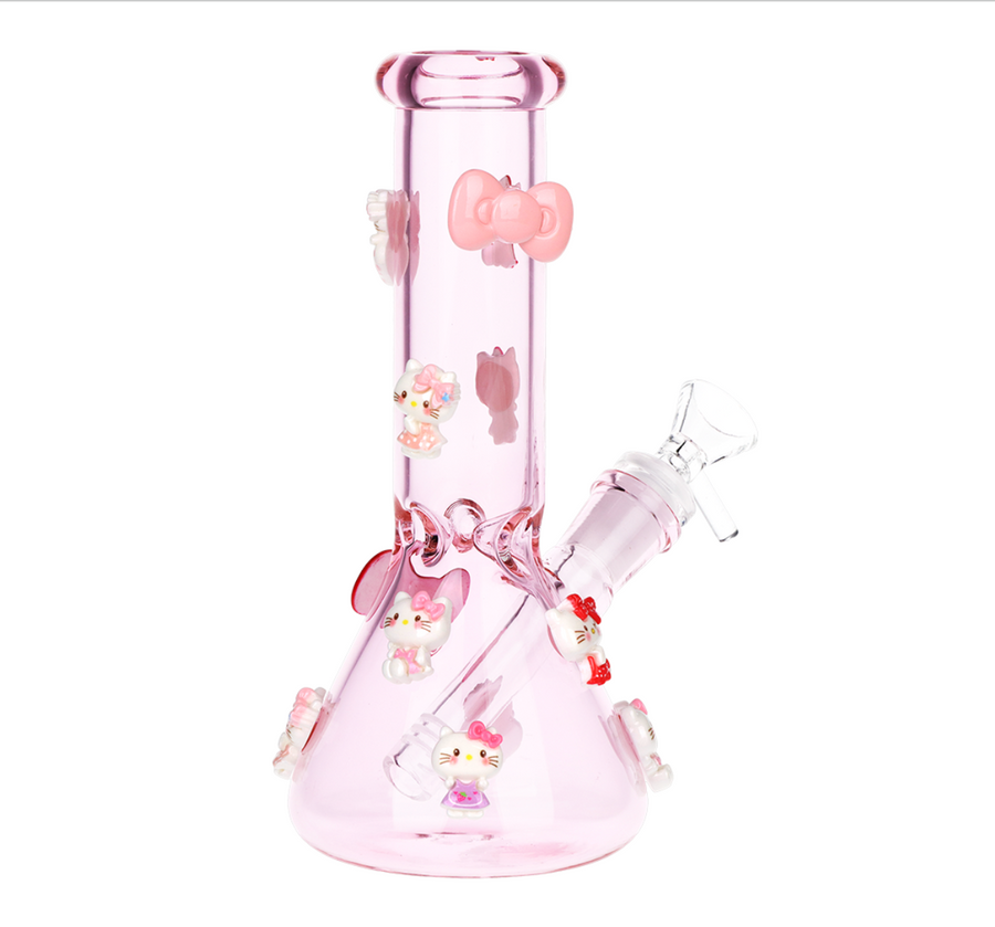 10 inch pink beaker bong with 3d girly hello kitty and pink bow charms bliss shop chicago
