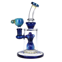 8 inch fumed and blue glass bong with stemless joint and percolator shaped like nude womans torso bliss shop chicago