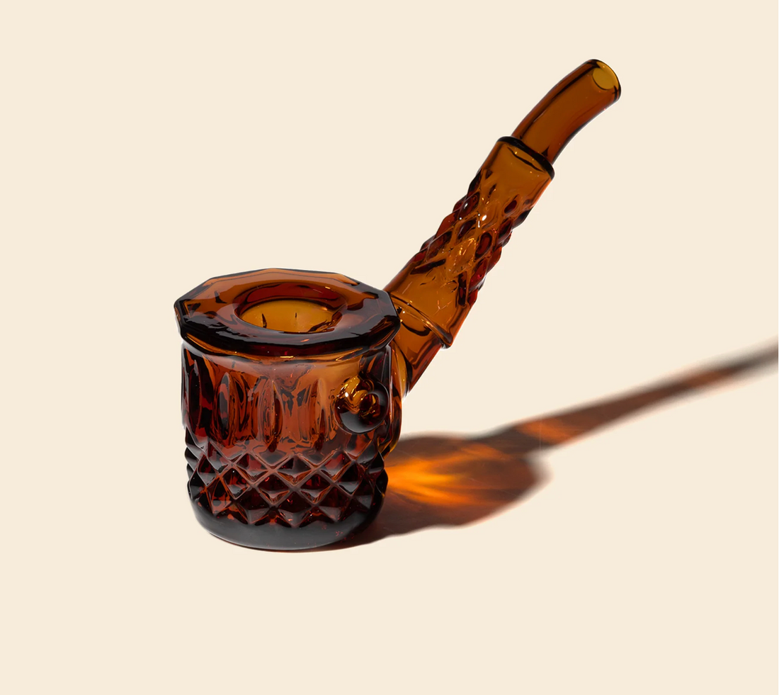 nwtn home highball sherlock glass hand pipe with vintage style detailing in baltic amber bliss shop chicago