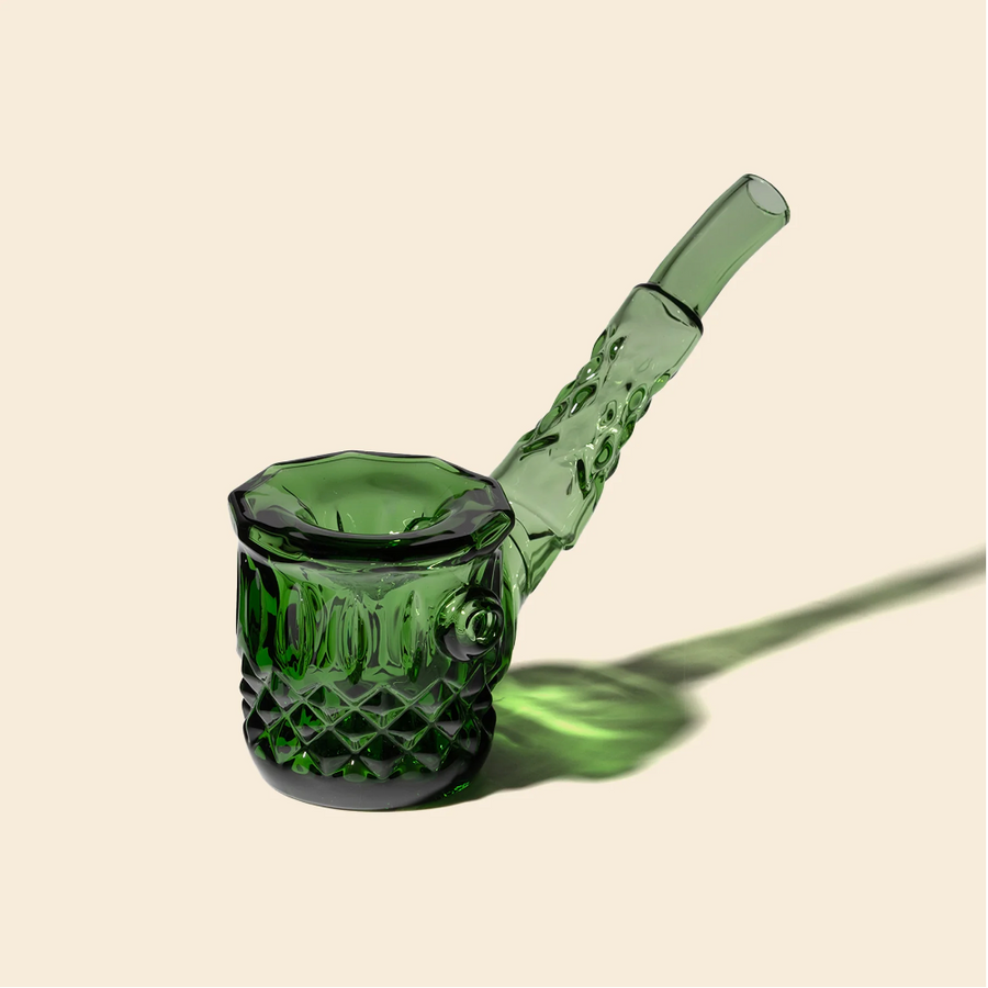 nwtn home highball sherlock glass hand pipe with vintage style detailing in emerald green bliss shop chicago