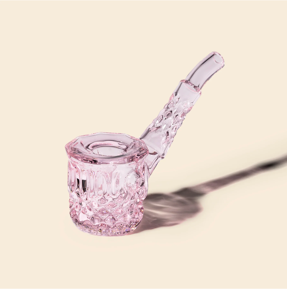 nwtn home highball sherlock glass hand pipe with vintage style detailing in petal pink bliss shop chicago
