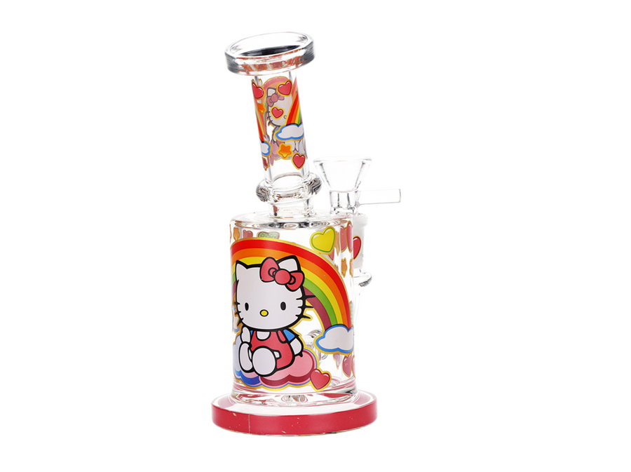 6.25 inch bong or rig with colorful hello kitty heart rainbow and star decals bliss shop chicago