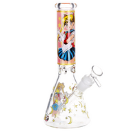 10 inch beaker bong with glow in the dark sailor moon a black cat and stars decals bliss shop chicago