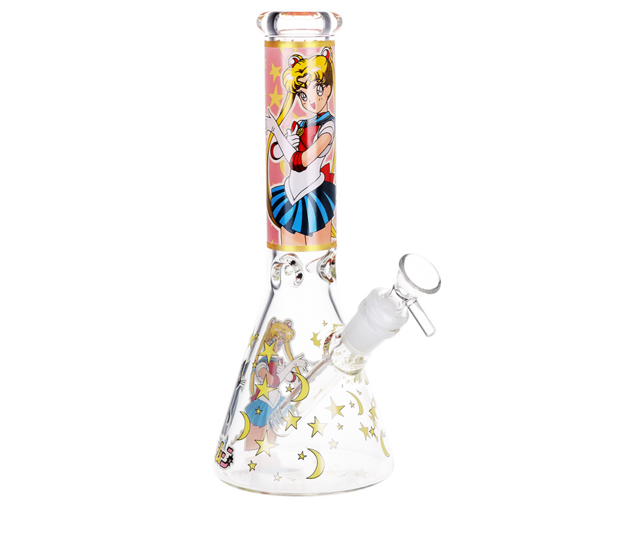 10 inch beaker bong with glow in the dark sailor moon a black cat and stars decals bliss shop chicago