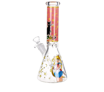 10 inch beaker bong with glow in the dark sailor moon a black cat and stars decals bliss shop chicago