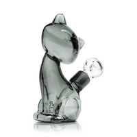 6 inch Hemper alley cat borosilicate glass bong in shape of gray cat sitting bliss shop chicago