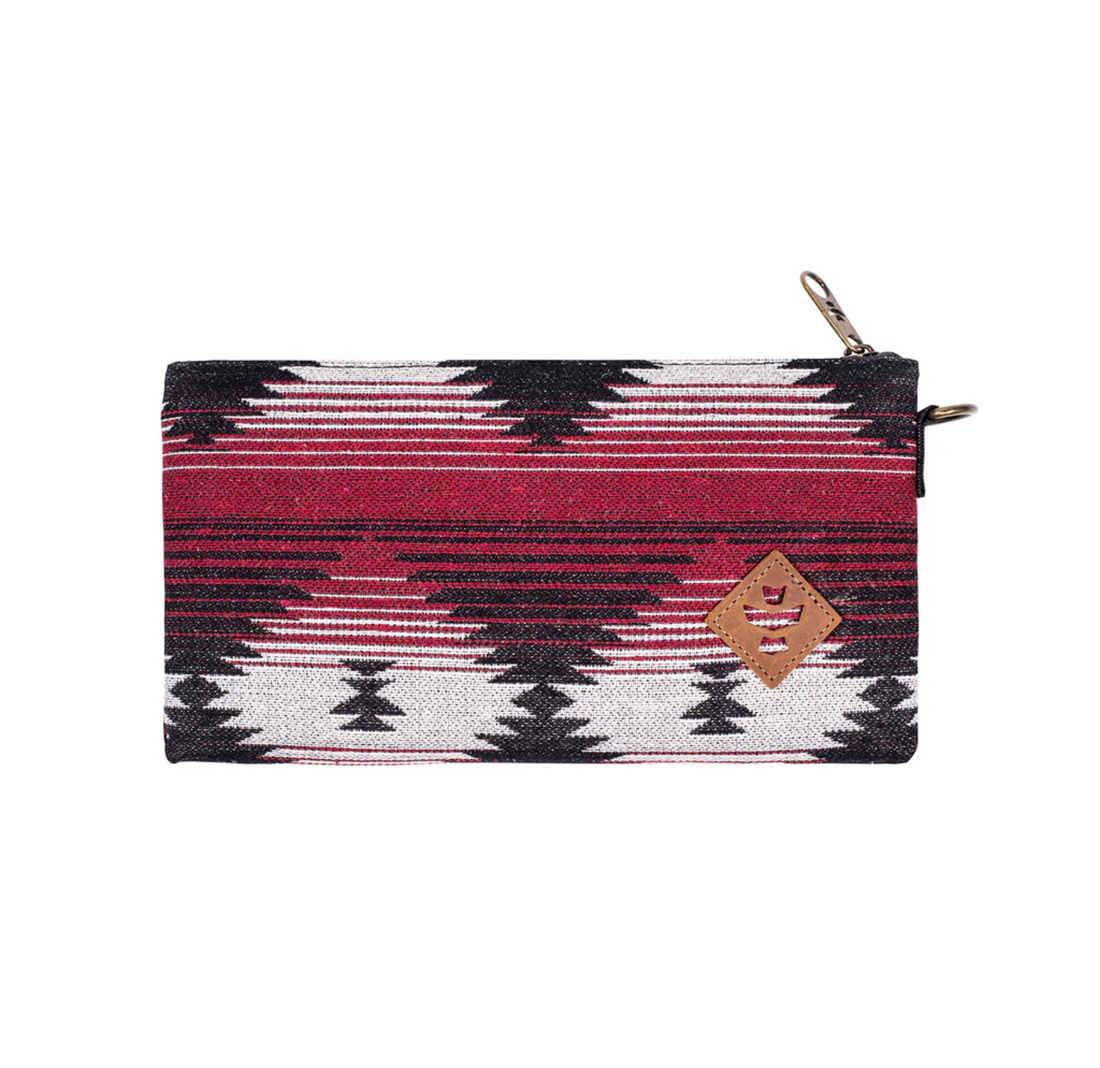 revelry the broker in red maroon and white southwest style pattern smell and water proof bag bliss shop chicago