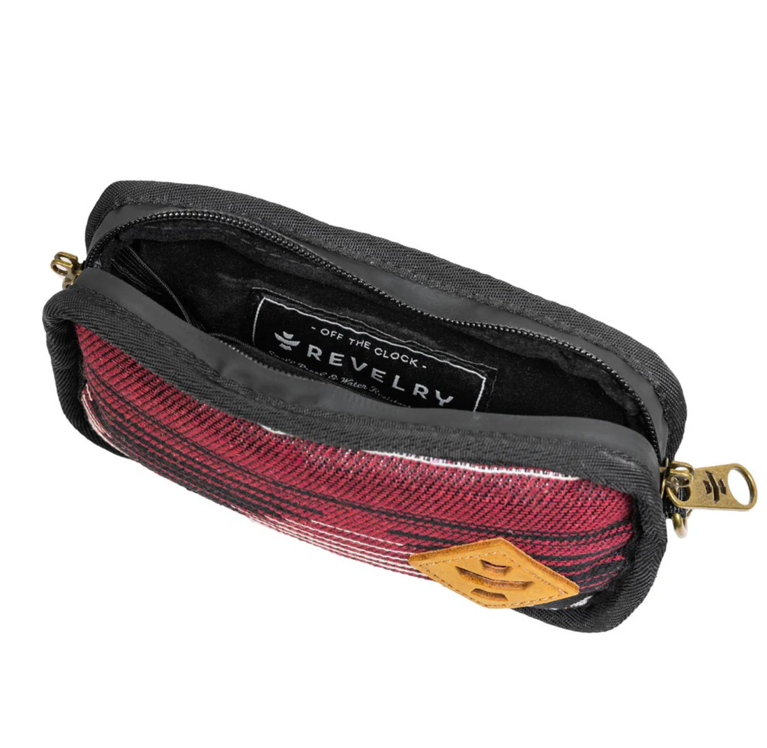 revelry The Gordito Smell Proof Padded Pouch in maroon, black and white Southwest style print bliss shop chicago