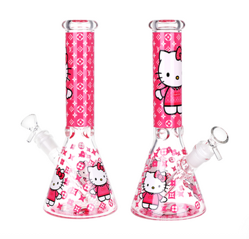 10 inch beaker bong with hot pink decal design of louis vuitton pattern supreme and hello kitty bliss shop chicago