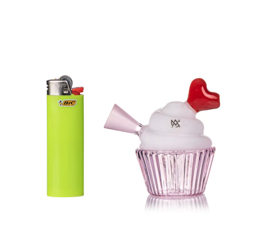 mj arsenal baby cake joint bubbler valentines day pink cupcake with red heart mouthpiece bliss shop chicago