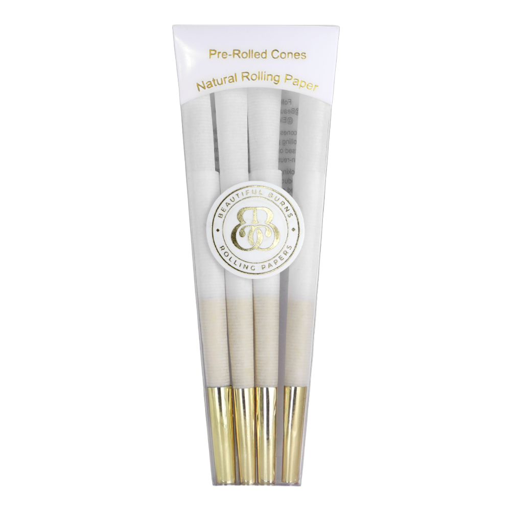 beautiful burns designer cones 8 pack 98 mm cones in white paper with gold tips bliss shop chicago