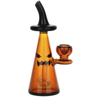 pulsar 6.5" inch orange conical bubbler with jack o lantern face and witch hat mouth piece bliss shop chicago