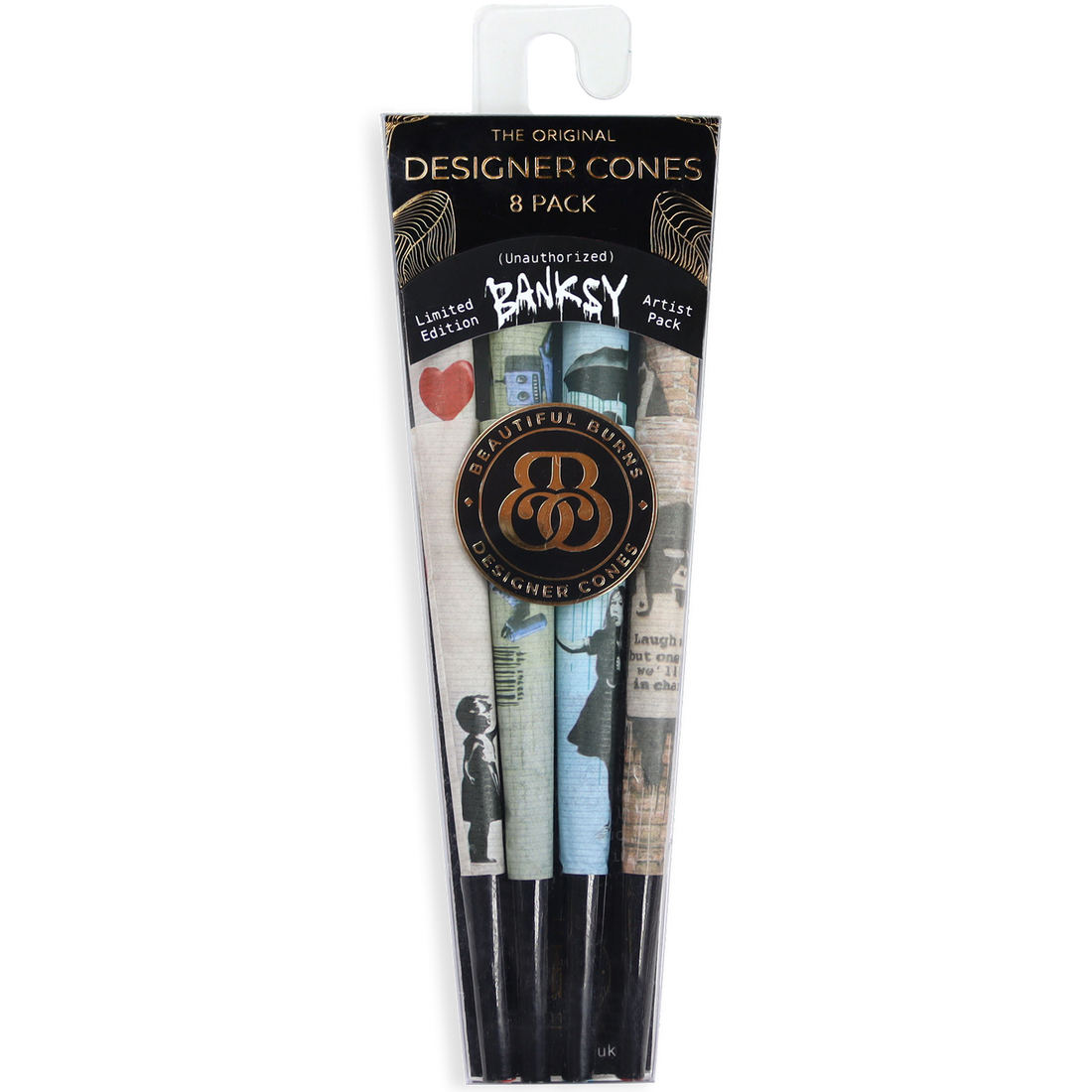 beautiful burns designer cones variety 8 pack 98 mm cones with banksy art work bliss shop chicago