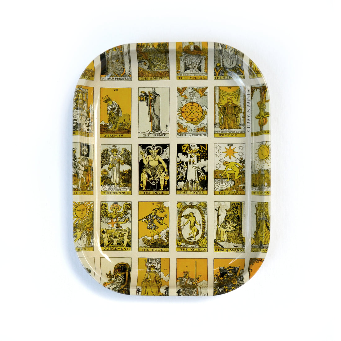 curious print 5 by 7 inch small metal rolling tray with vintage tarot print bliss shop chicago