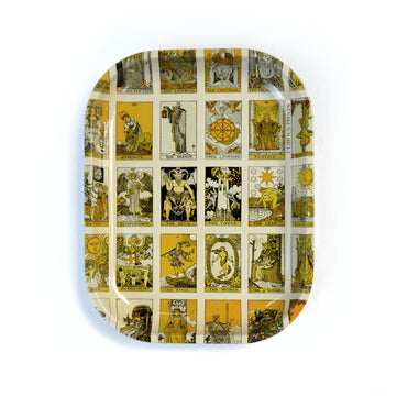 curious print 5 by 7 inch small metal rolling tray with vintage tarot print bliss shop chicago