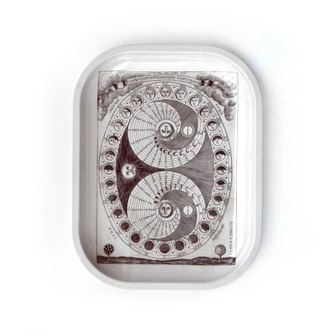 curious prints 7 by 5 inch metal rolling tray with vintage moon phase design bliss shop chicago