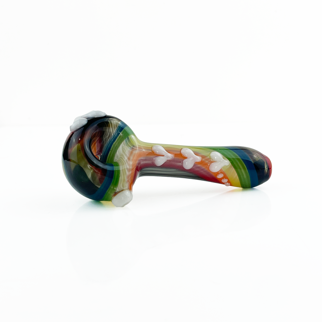 Kristi Conant black with rainbow swirl glass spoon pipe with heart detail bliss shop chicago