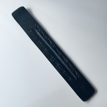 12 inch flat black wood incense stick burner with decorative carving bliss shop chicago
