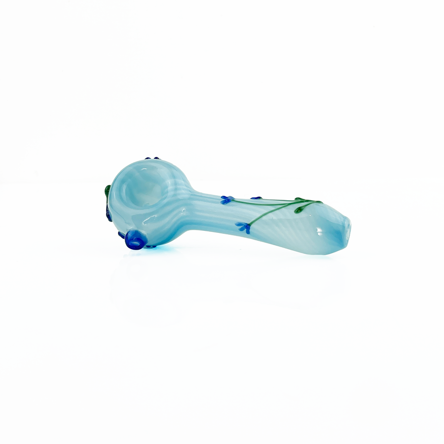 kristi conant blue spoon pipe with blue flowers and green hummingbird detail bliss shop chicago