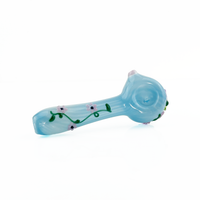 kristi conant blue glass spoon pipe with flower and hummingbird detail bliss shop chicago