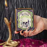 canna style black joint case with vintage style off white and green print of skull and devil's lettuce bliss shop chicago
