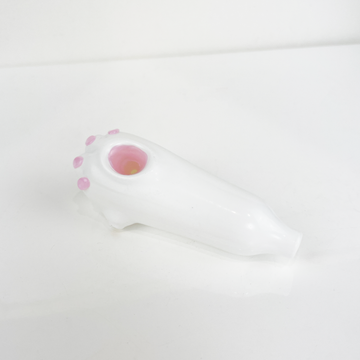 White ceramic cat paw smoking pipe with pink toe beans bliss shop chicago