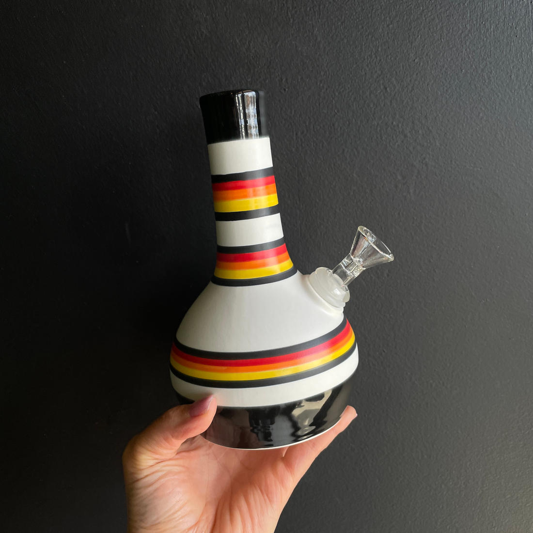 7.25 inch southwest style black red yellow orange striped ceramic bong water pipe bliss shop chicago