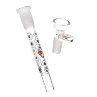 12 inch pulsar straight tube bong with orange yellow teal decals of flowers shooms eyes bliss shop chicago