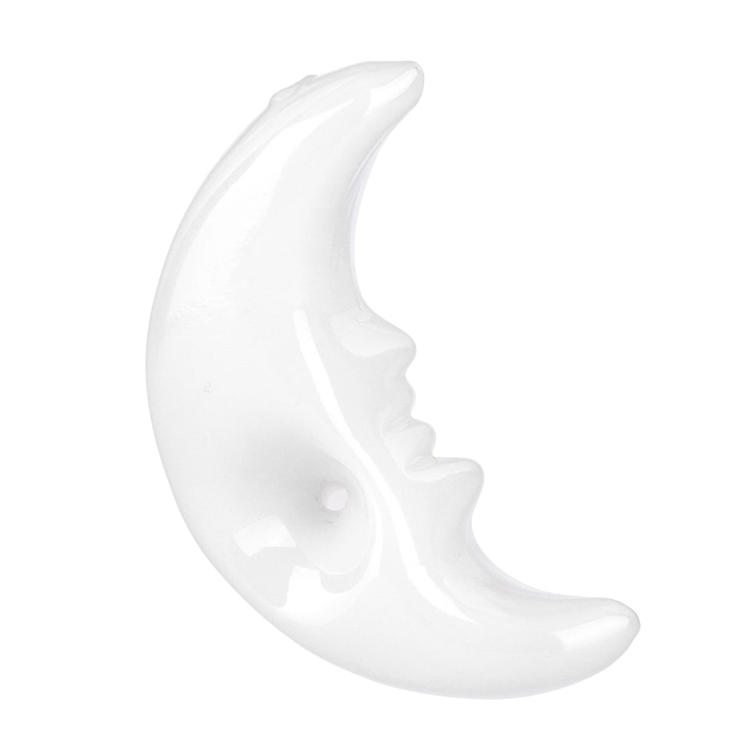 4" white borosilicate glass hand pipe shaped like a crescent moon with a face bliss shop chicago