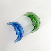 4 inch green crescent moon shape with face detail glass hand pipe bliss shop chicago