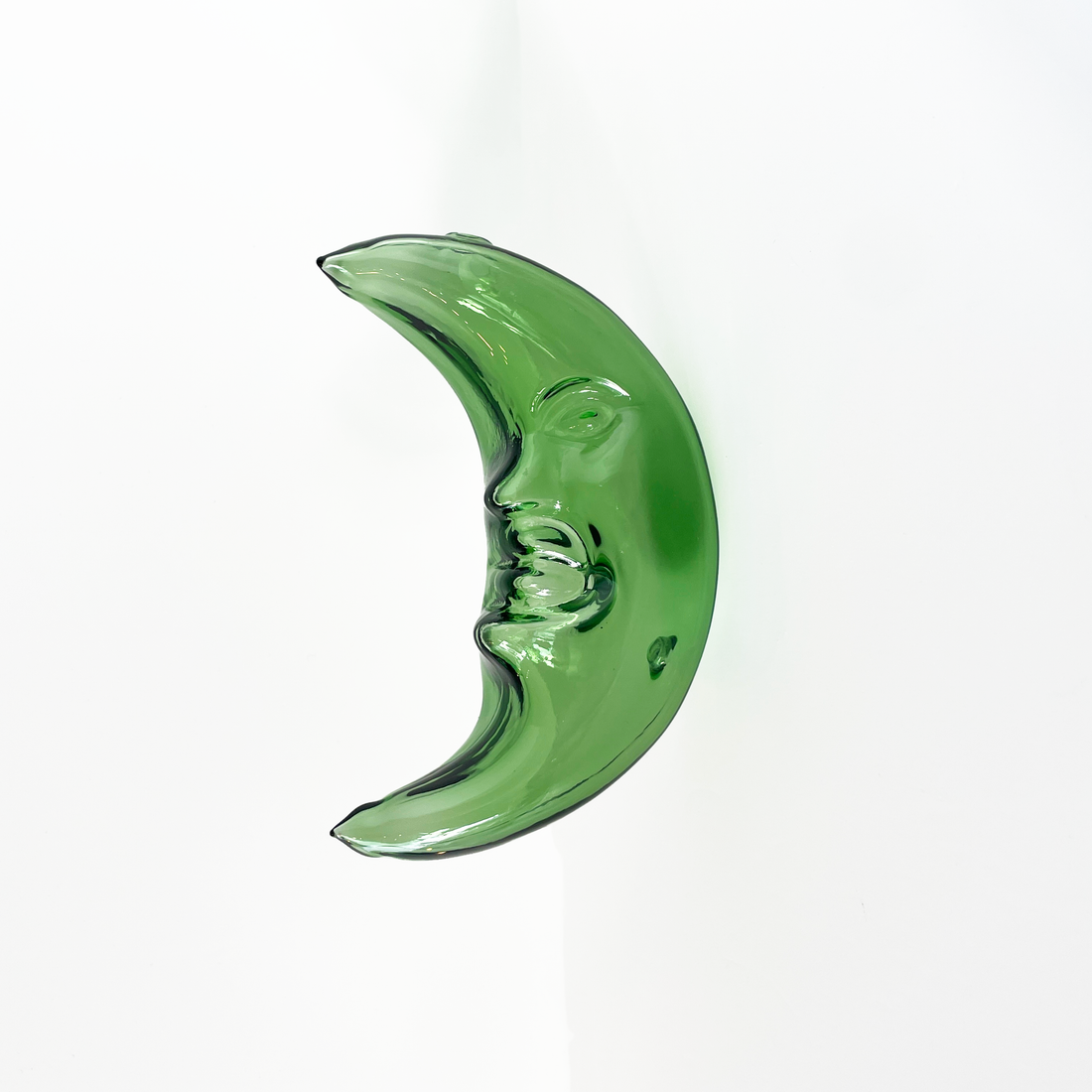 4 inch green crescent moon shape with face detail glass hand pipe bliss shop chicago