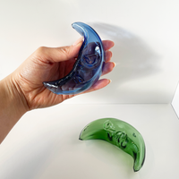 4 inch blue crescent moon shape with face detail glass hand pipe bliss shop chicago