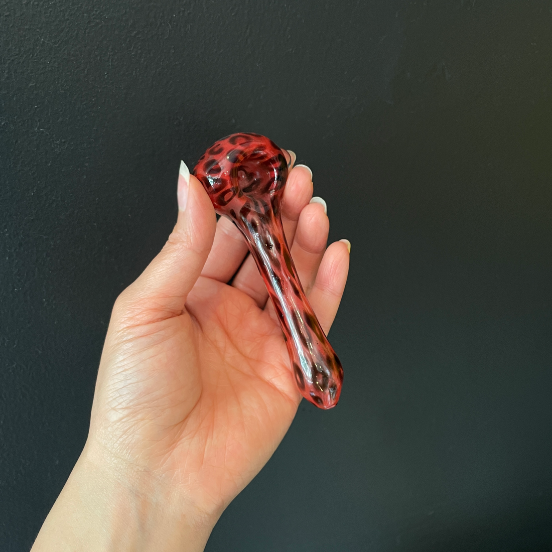 ohio valley glass red spoon pipe with black cheetah print bliss shop chicago