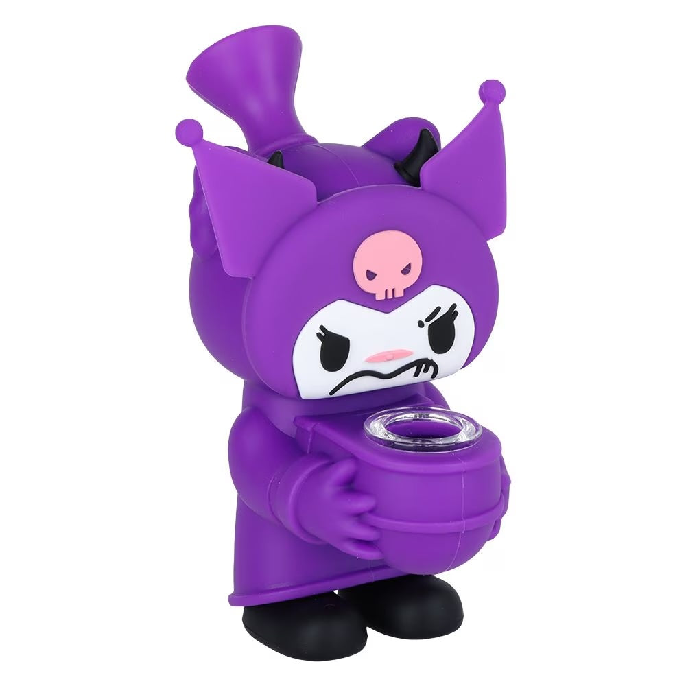 5.5" purple silicone bubbler designed like sanrio kuromi bliss shop chicago