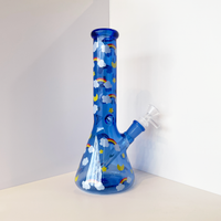 10 inch blue glass beaker bong with moon star rainbow cloud decals all over bliss shop chicago