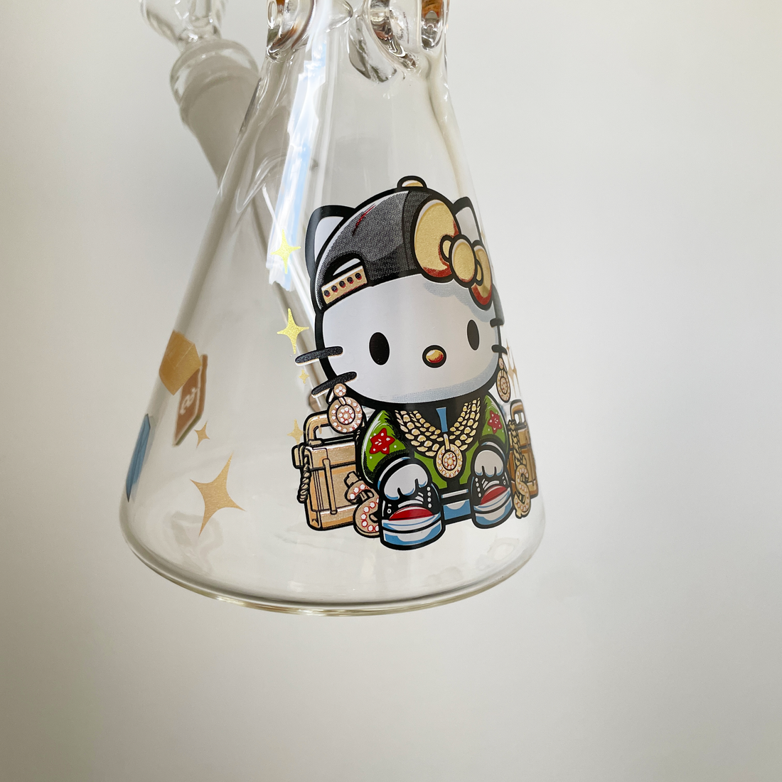 10 inch beaker bong with swagged out hello kitty cash and diamond decal design bliss shop chicago