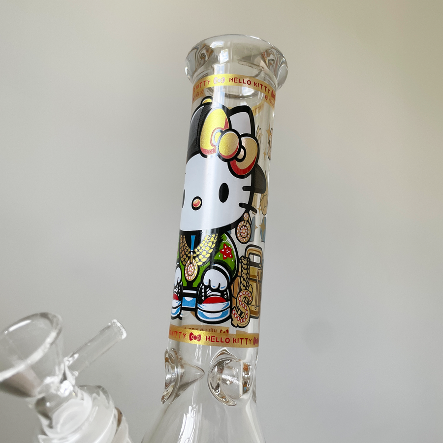 10 inch beaker bong with swagged out hello kitty cash and diamond decal design bliss shop chicago