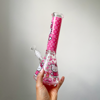 10 inch beaker bong with hot pink decal design of louis vuitton pattern supreme and hello kitty bliss shop chicago