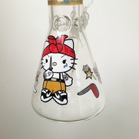 10 inch beaker bong with hello kitty dressed like thug holding knife decal design bliss shop chicago
