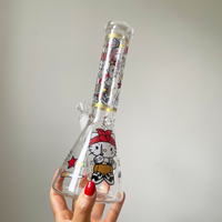 10 inch beaker bong with hello kitty dressed like thug holding knife decal design bliss shop chicago