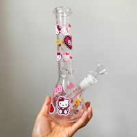 10 inch beaker bong with girly decals of hello kitty and red hearts and pink bows and flowers bliss shop chicago
