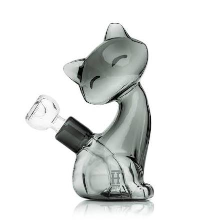 6 inch Hemper alley cat borosilicate glass bong in shape of gray cat sitting bliss shop chicago